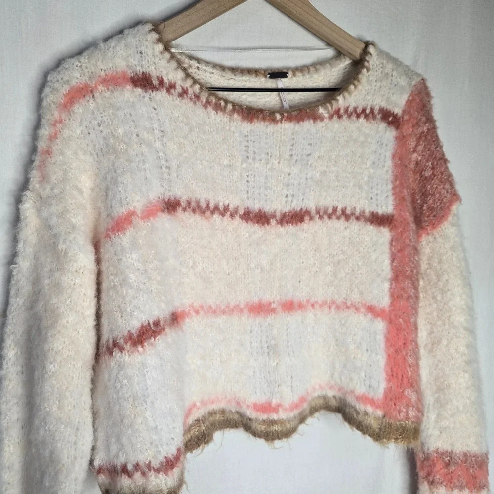 Free People Found My Friend Sweater Women XS Pink White Striped Knit OB1530920